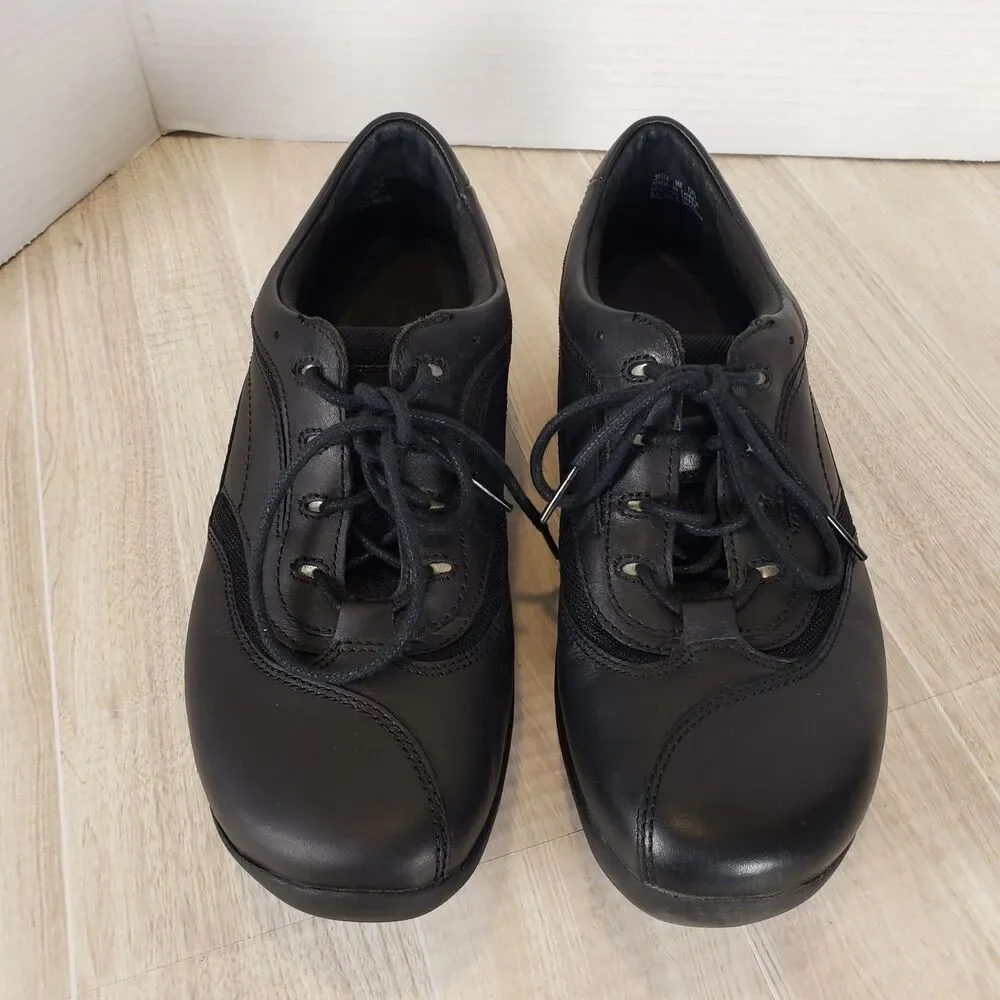 Clarks In Motion Rock Black Leather Secure Lace-Up Walking Shoes Size 9M